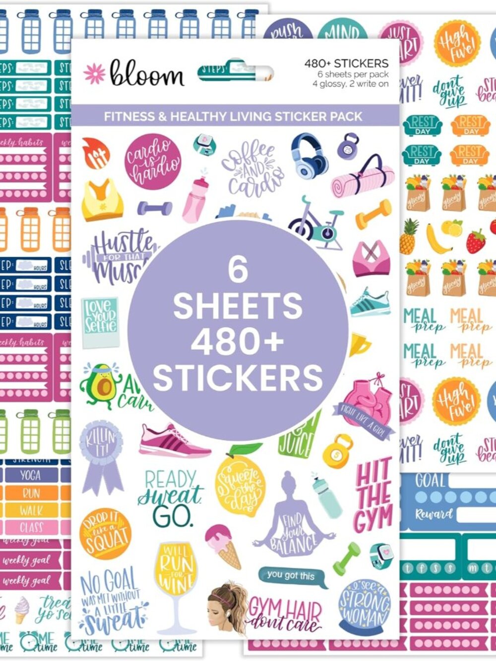 Health Wellness and Fitness Planner Stickers - Variety Sticker Pack - Six Sticke